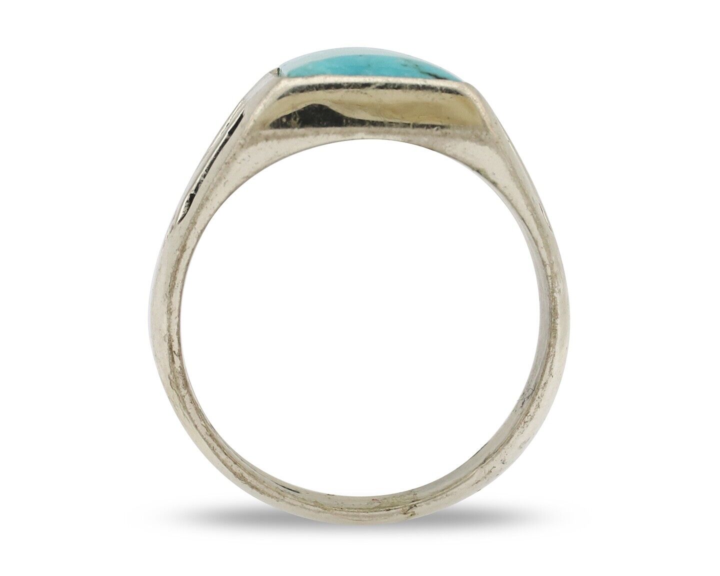 Navajo Ring 925 Silver Kingman Turquoise Signed Sun West Silver Company C.80's
