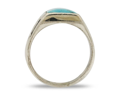 Navajo Ring 925 Silver Kingman Turquoise Signed Sun West Silver Company C.80's