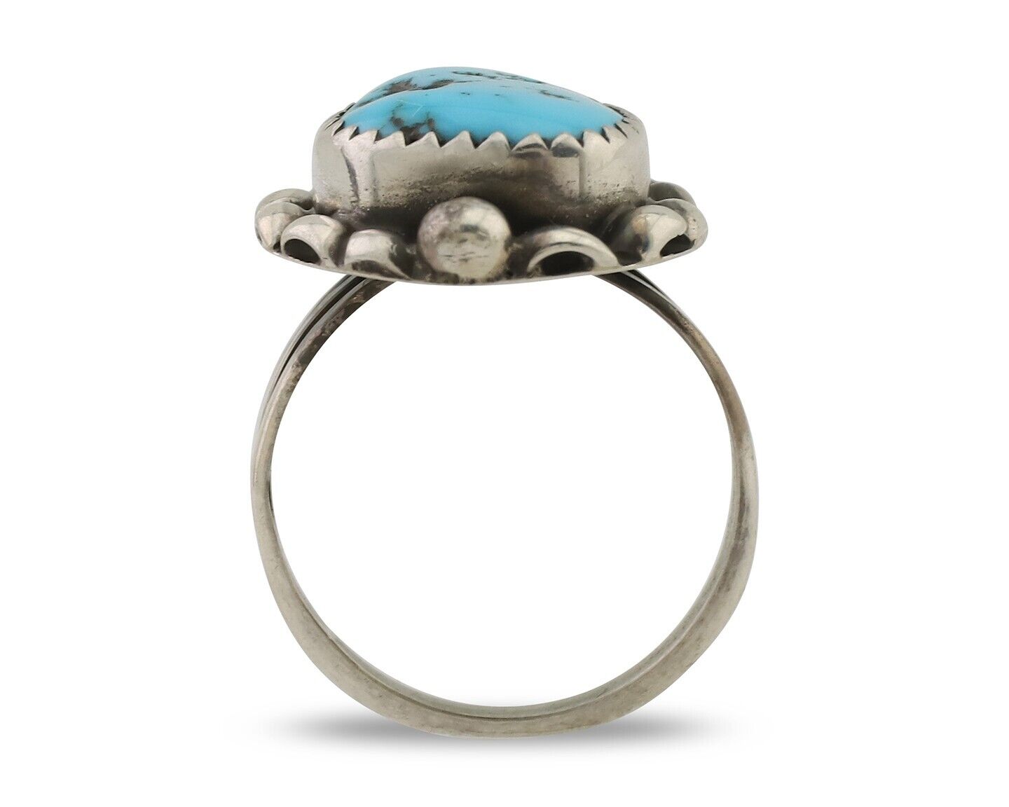 Navajo Ring 925 Silver Sleeping Beauty Turquoise Artist Signed SC C.80's