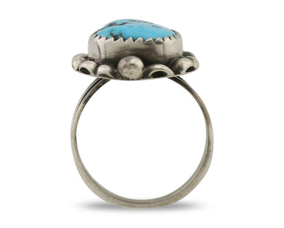 Navajo Ring 925 Silver Sleeping Beauty Turquoise Artist Signed SC C.80's