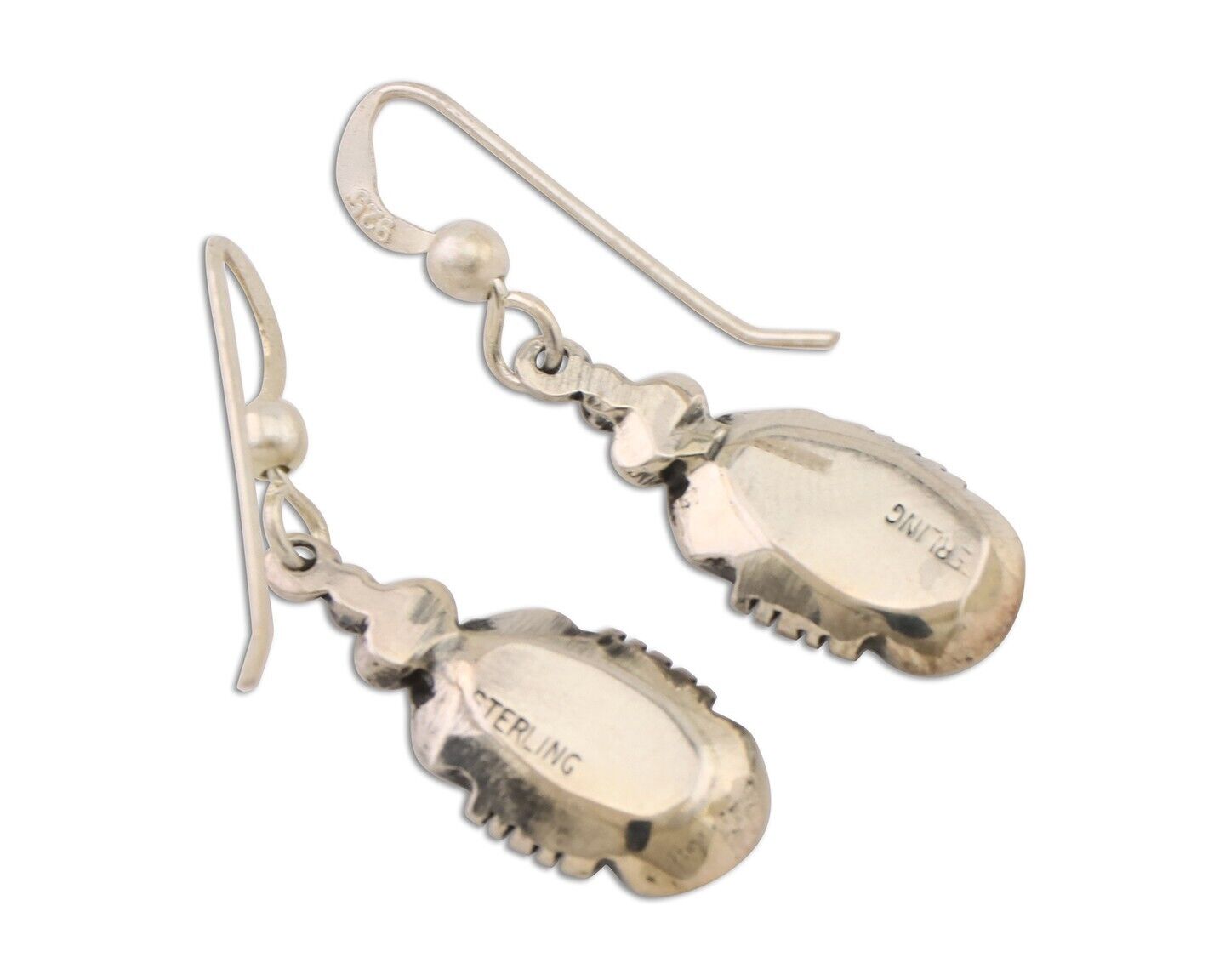 Navajo Dangle Earrings 925 Silver Natural Malachite Native American Artist C.80s