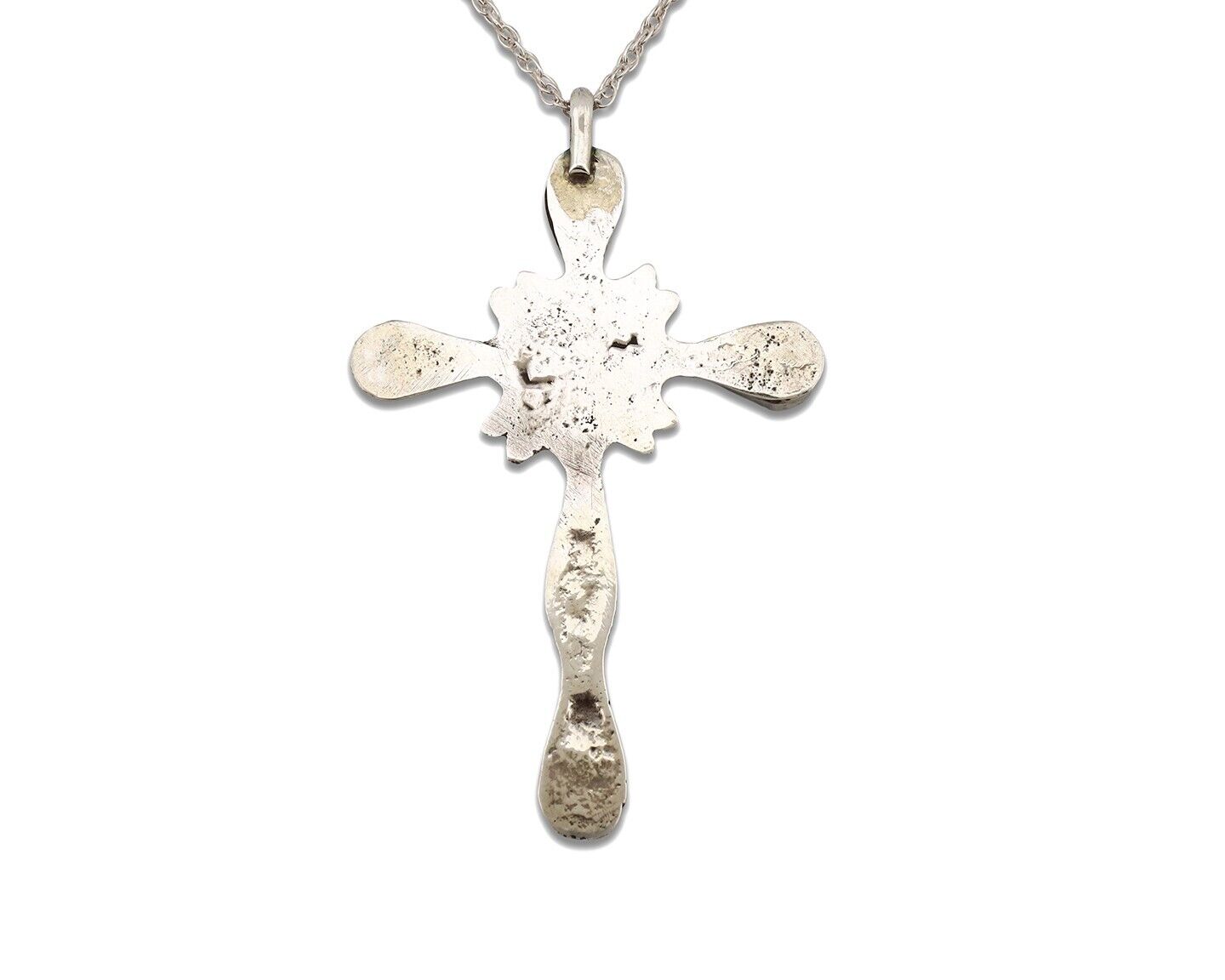 Zuni Cross Necklace 925 Silver Natural Blue Turquoise Native American Artist C80