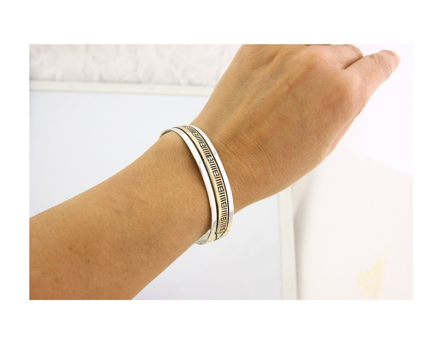 Navajo Bracelet 925 Silver & 12K Gold Cuff Artist Signed Randall Endito C.80's