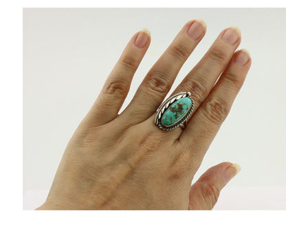 Navajo Ring 925 Silver Spiderweb Turquoise Native Artist Signed C.80's