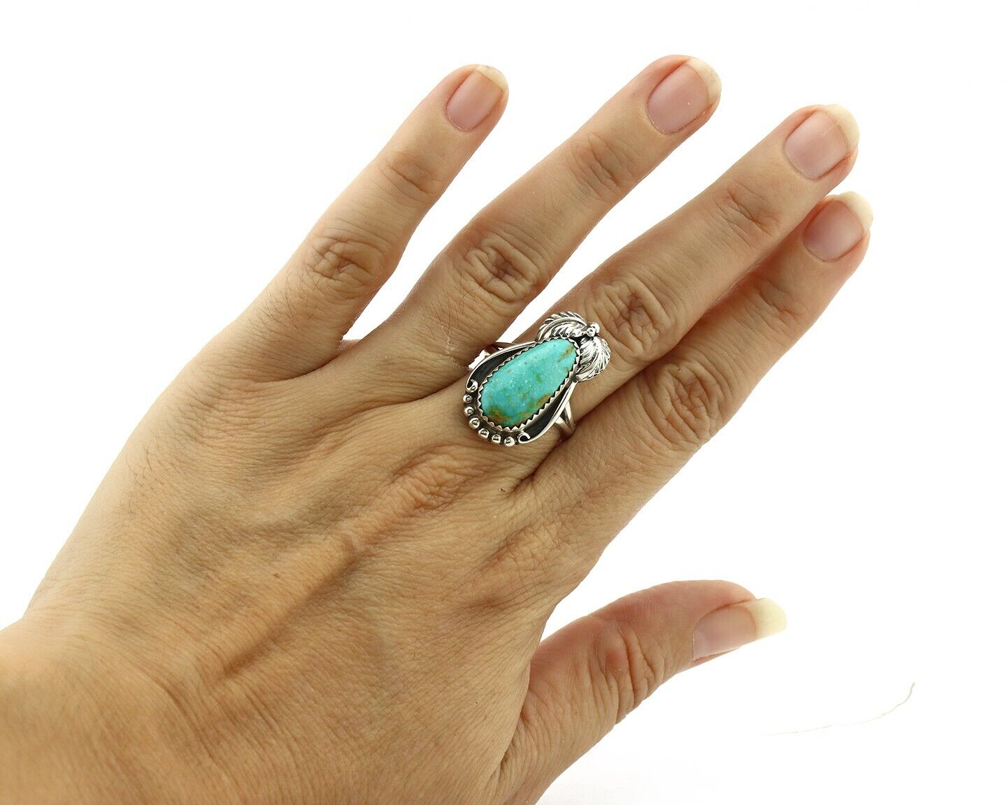 Navajo Ring .925 Silver Natural Mined Southwest Turquoise Artist Signed SN C80s