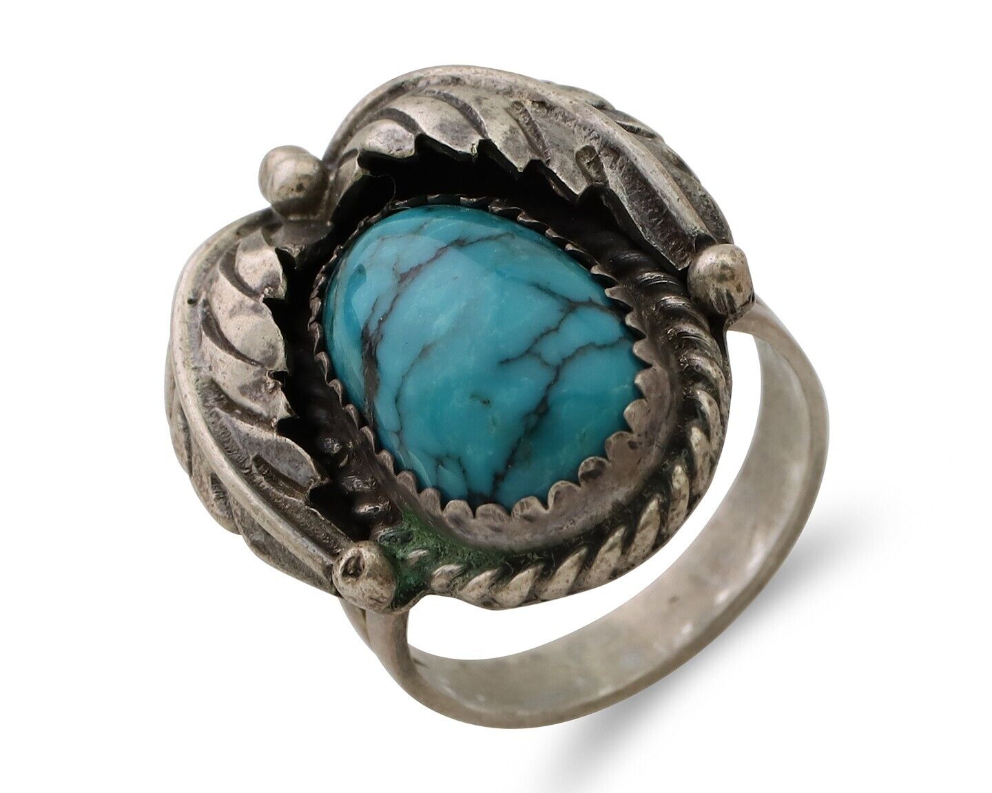Navajo Handmade Ring 925 Silver Blue Turquoise Native American Artist C.80's