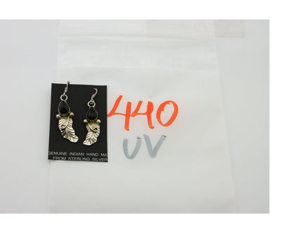 Navajo Earrings 925 Silver Handmade Natural Onyx Signed DB C.80's