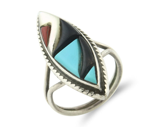 Vintage Zuni Ring 925 Sterling Silver Natural Gemstone Signed R & GT Size 7.0