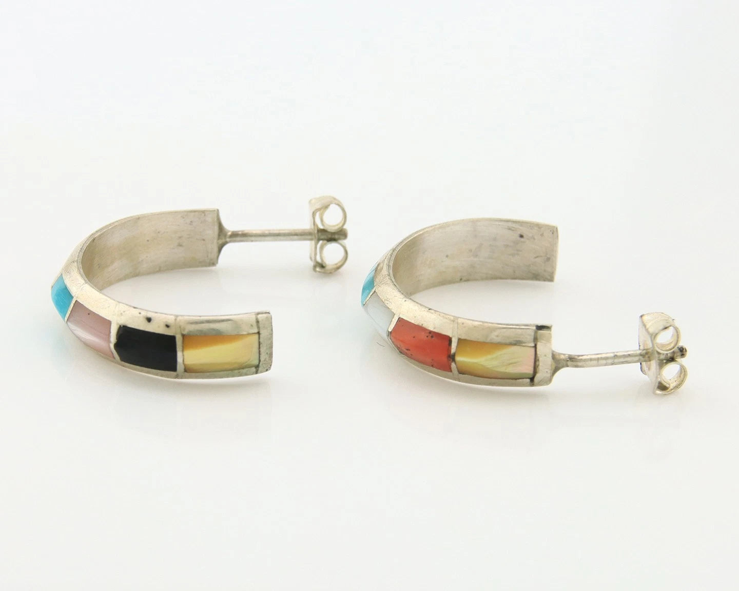 Navajo Half Hoop Earrings Sterling Silver Natural Gemstone Native Handmade