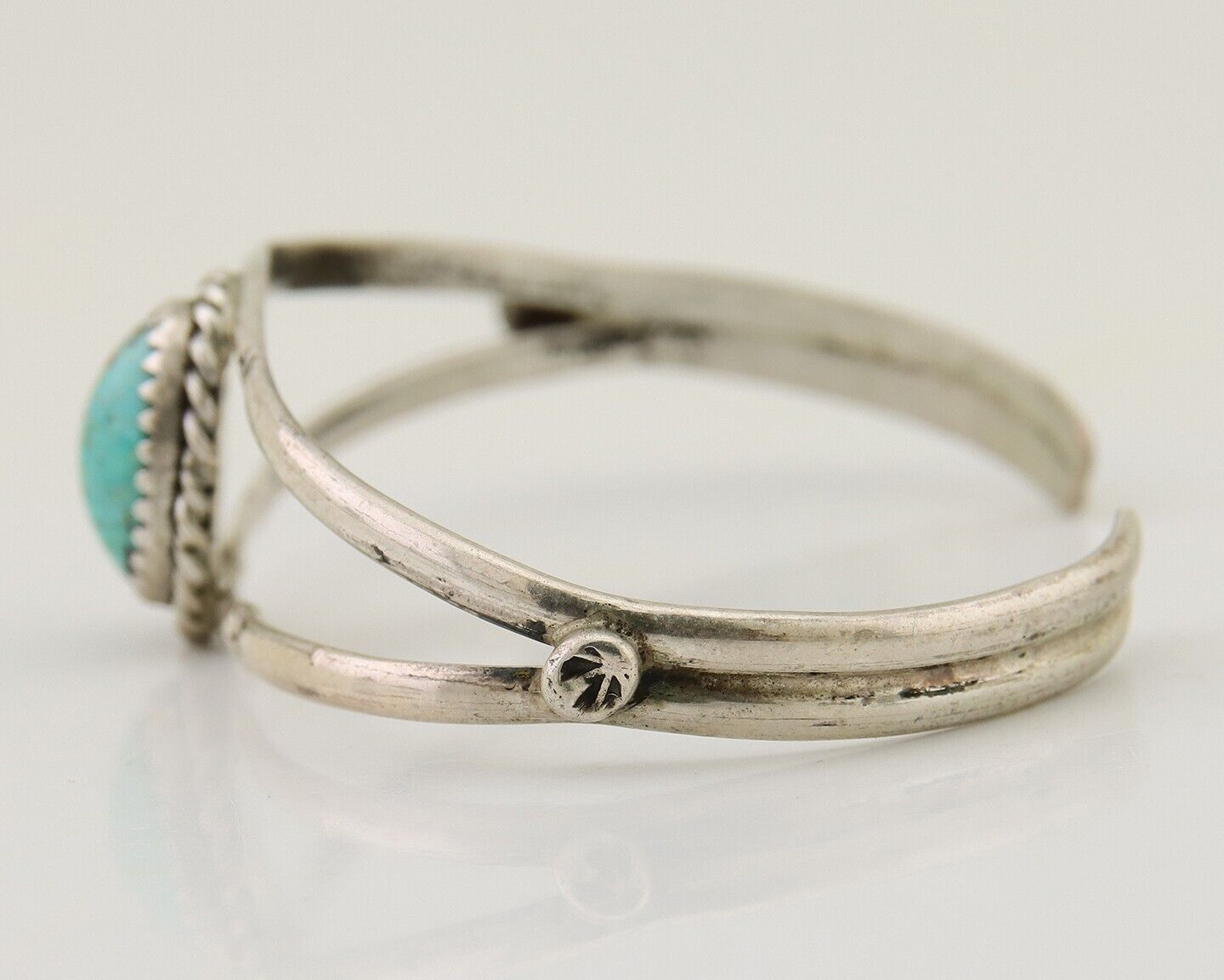 Navajo Hand Stamped Cuff Bracelet Turquoise 925 Silver Native American Artist