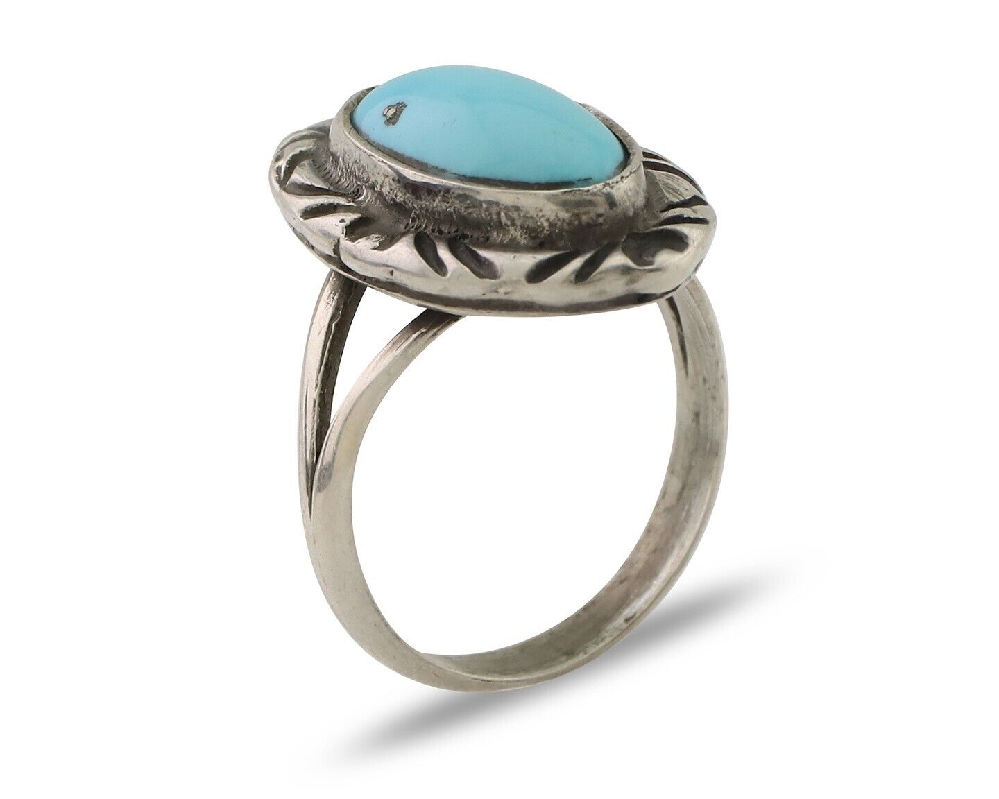 Navajo Ring 925 Silver Sleeping Beauty Turquoise Artist Signed SC C.80's