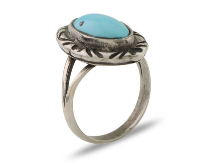 Navajo Ring 925 Silver Sleeping Beauty Turquoise Artist Signed SC C.80's