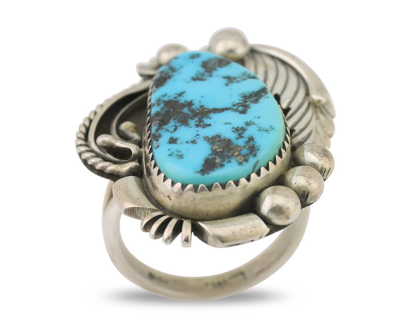 Navajo Ring 925 Silver Sleeping Beauty Turquoise Artist Signed L.M. C.80's