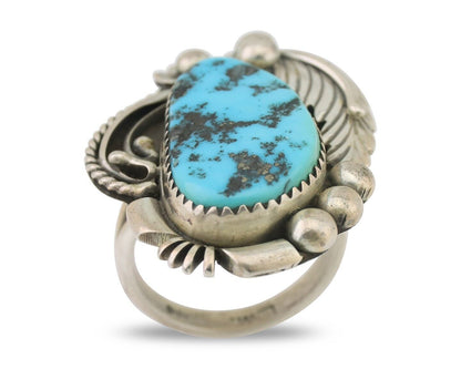Navajo Ring 925 Silver Sleeping Beauty Turquoise Artist Signed L.M. C.80's