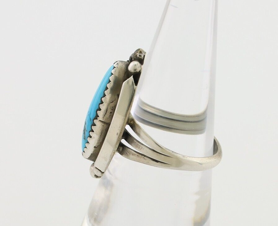 Navajo Ring 925 Silver Kingman Turquoise Artist Signed SC Size 7.0 C.80's