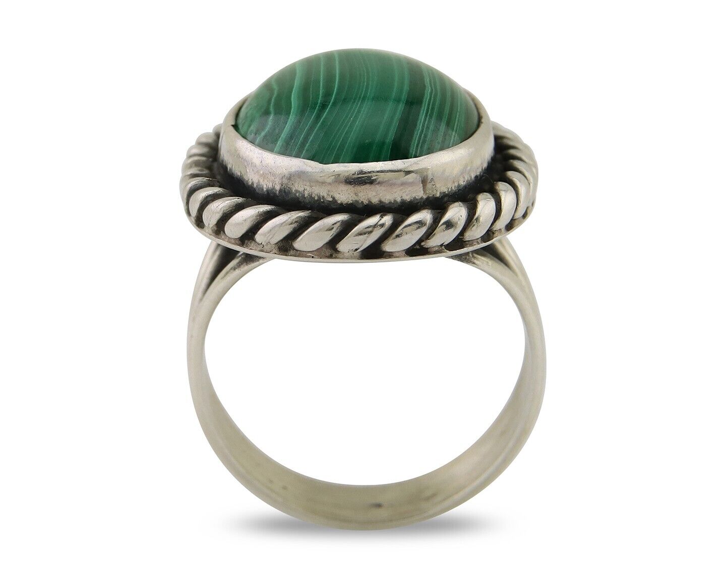 Navajo Ring 925 Silver Natural Malachite Native American Artist C.80's