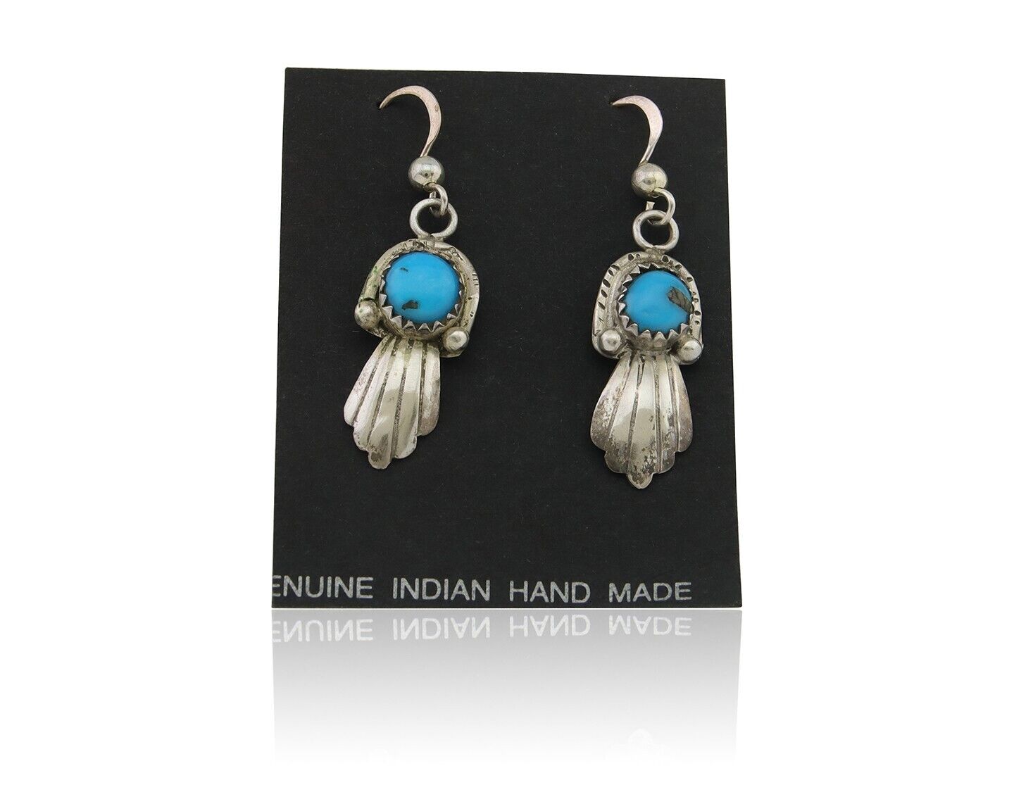 Navajo Earrings 925 Silver Blue Turquoise Artist Signed Kee Tsosie C.80's