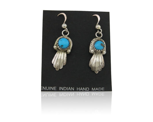 Navajo Earrings 925 Silver Blue Turquoise Artist Signed Kee Tsosie C.80's