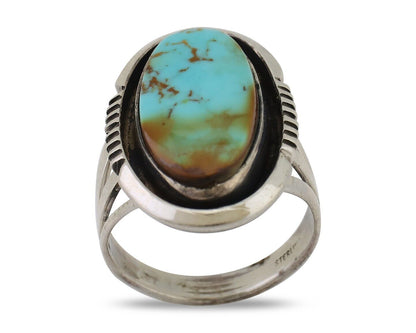 Navajo Hand Stamped Ring 925 Silver Natural Turquoise Native Artist C.80's