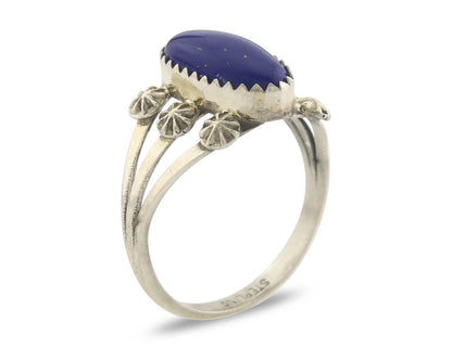 Navajo Ring 925 Sterling Natural Lapis Handmade Native Artist C.80's