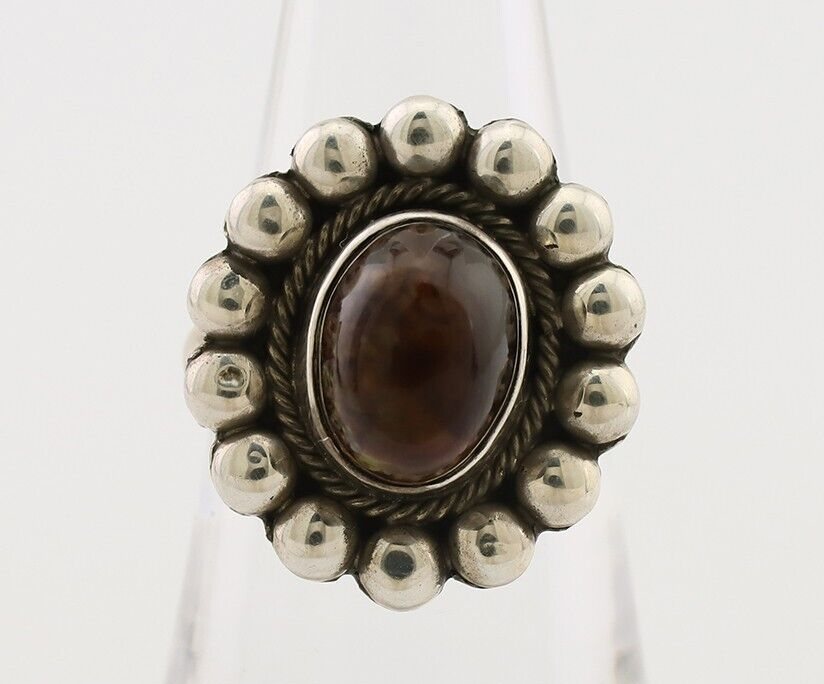 Navajo Handmade Ring 925 Silver Natural Fire Opal Native Artist Size 7.0 C.80's