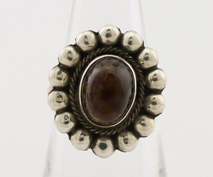 Navajo Handmade Ring 925 Silver Natural Fire Opal Native Artist Size 7.0 C.80's