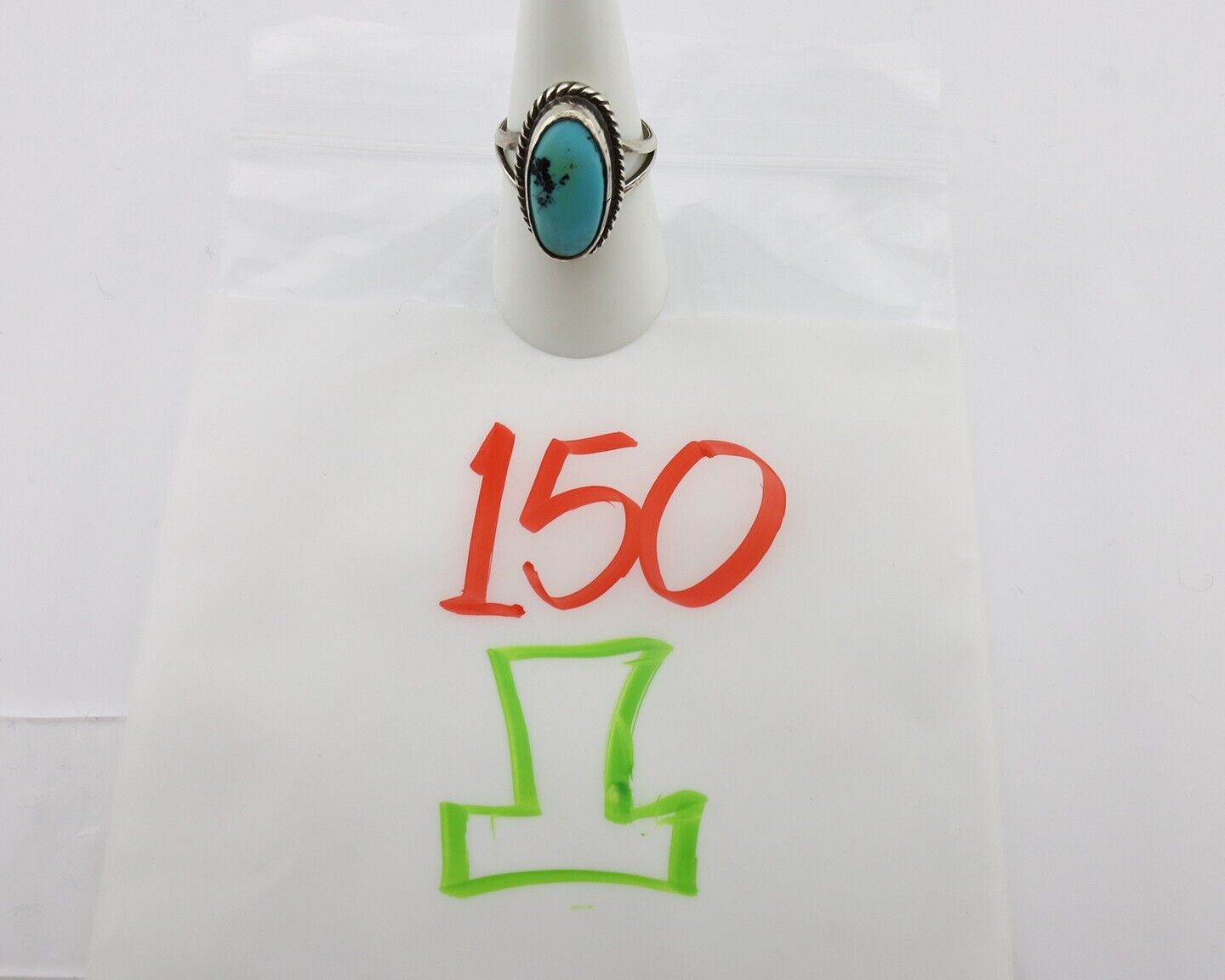 Navajo Ring 925 Silver Kingman Turquoise Native American Artist C.80's