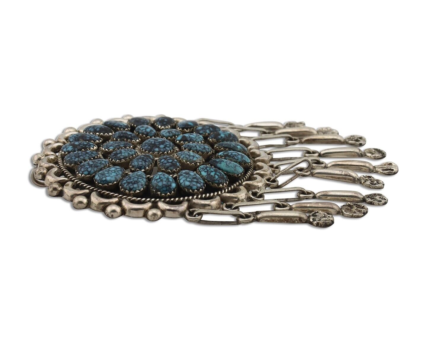 Zuni Pin Pendant .925 Silver Spiderweb Turquoise Signed Patsy Weebothee C.80's