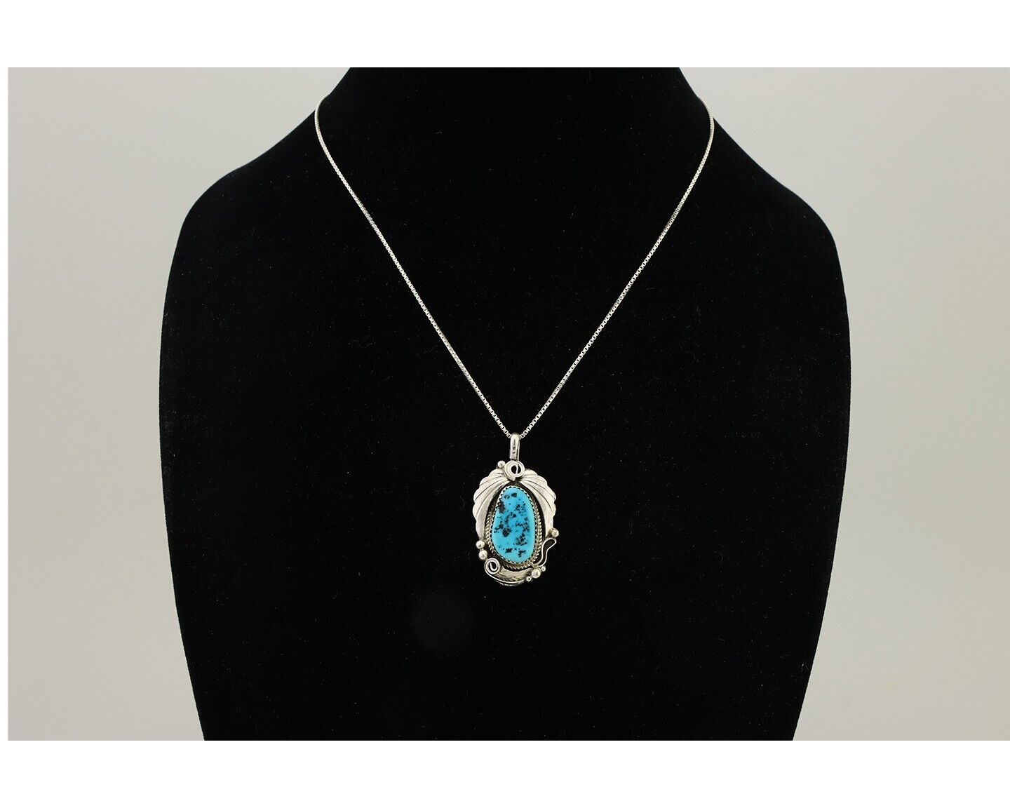Navajo Necklace 925 Silver Sleeping Beauty Turquoise Signed Justin Morris C.90's
