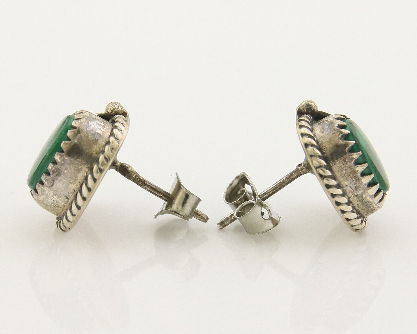 Navajo Earrings 925 Silver Handmade Natural Green Malachite Native American C80s