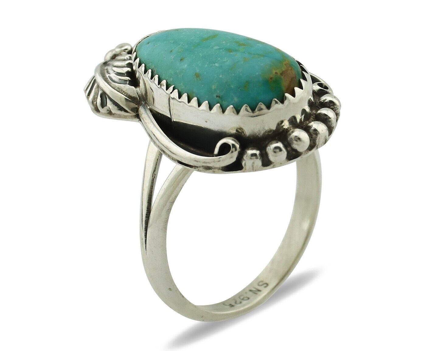 Navajo Ring .925 Silver Natural Mined Southwest Turquoise Artist Signed SN C80s