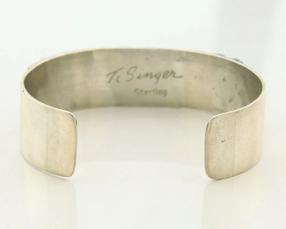 Navajo Cuff Bracelet 925 Sterling Silver & Gold Vintage Signed T Singer