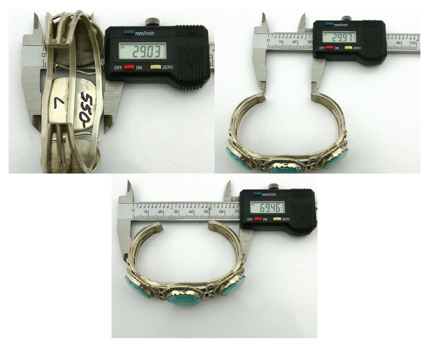 Navajo Bracelet .925 Silver Southwest Turquoise Cuff Artist Native C.80's