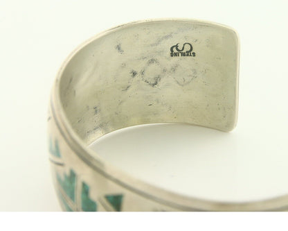 Navajo Bracelet 925 Silver Inlaid Turquoise Coral Artist Signed Stanley Bain C80