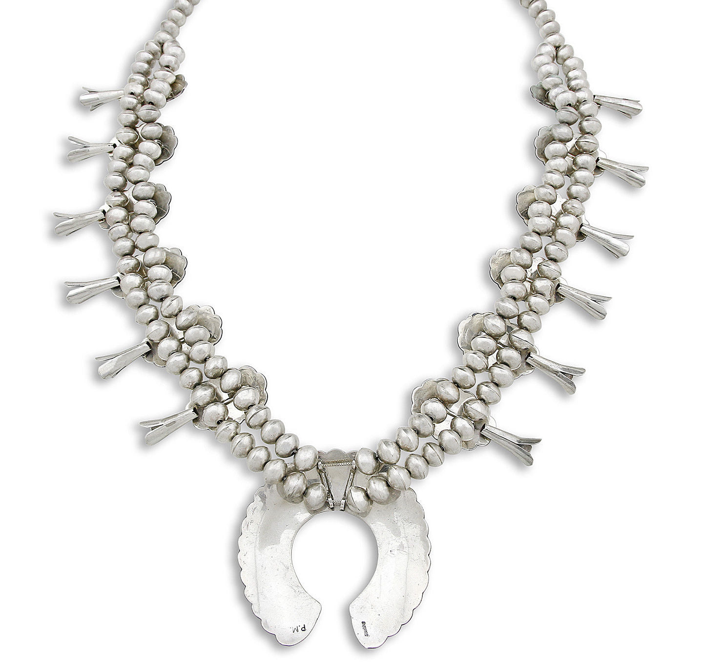 Navajo Signed PM OLD Pawn Museum Quality .925 Sterling Silver Squash Necklace