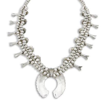 Navajo Signed PM OLD Pawn Museum Quality .925 Sterling Silver Squash Necklace
