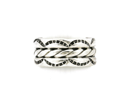 Navajo Ring .925 Silver Handmade Hand Stamped 3 Row Rope Band C.1980's Size 5.5