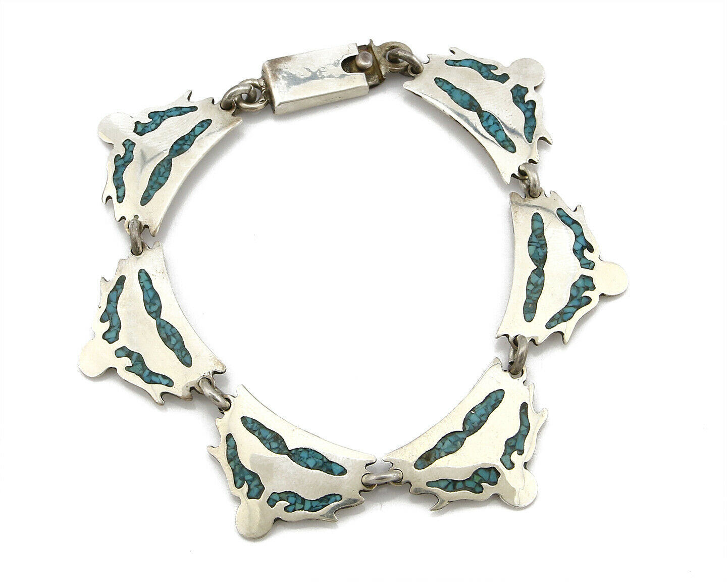 Mexican Artist TM .925 Silver Blue Turquoise Chip Inlay Bracelet