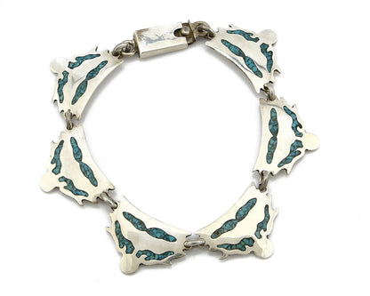 Mexican Artist TM .925 Silver Blue Turquoise Chip Inlay Bracelet