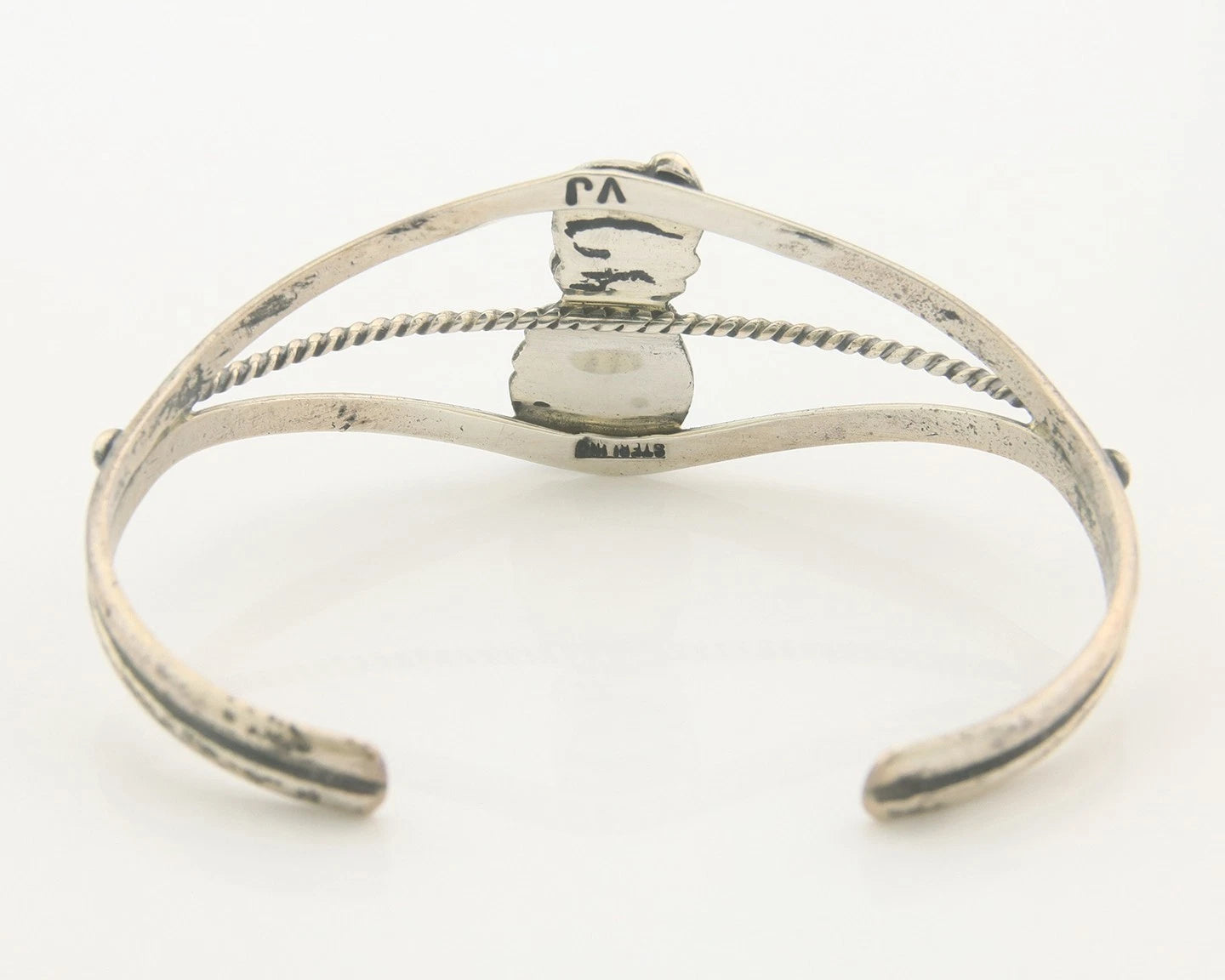 Navajo Cuff Bracelet Sterling Silver Natural Gemstone Vintage Native Signed VJ