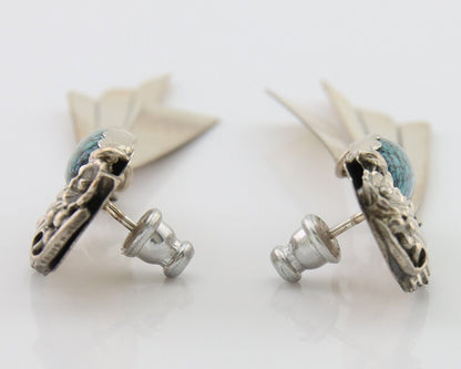 Navajo Dangle Earrings 925 Silver Natural Blue Turquoise Artist Signed M.S. C80s