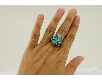 Navajo Ring 925 Sterling Silver Spiderweb Turquoise Native American Artist C.80s
