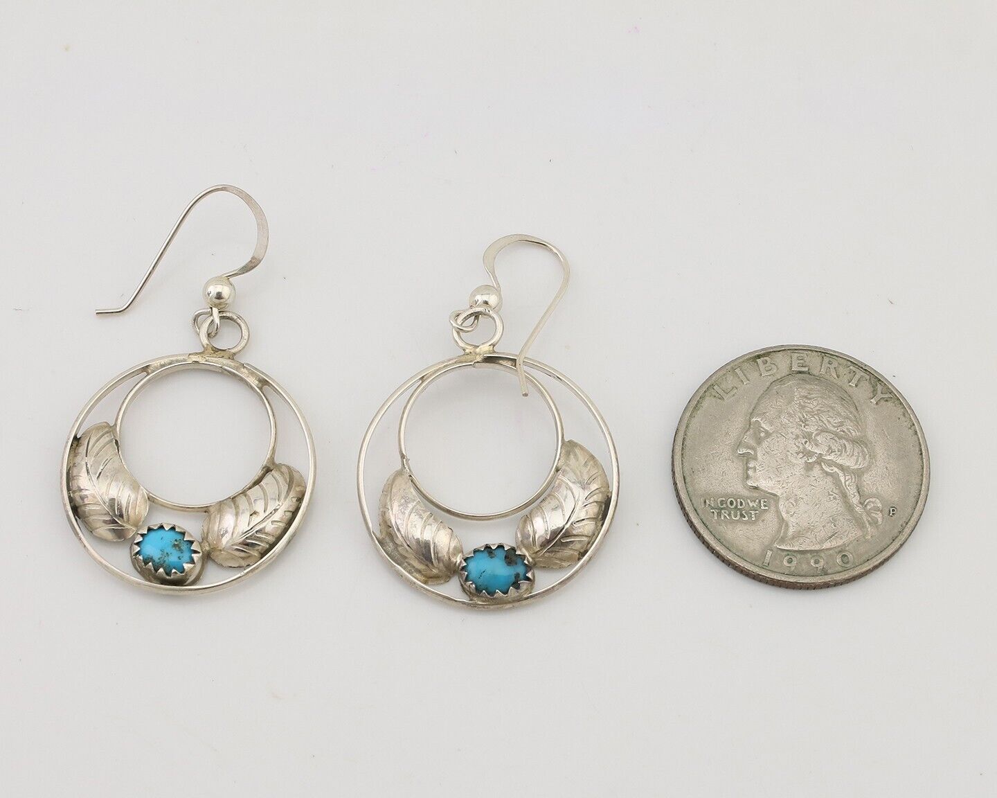 Navajo Handmade Dangle Earrings 925 Silver Blue Turquoise Native Artist C.80's
