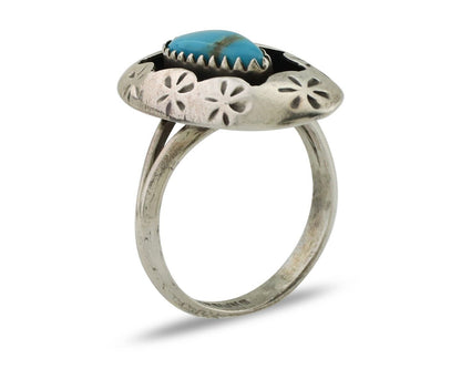 Navajo Ring 925 Silver Natural Blue Turquoise Native American Artist C.80's