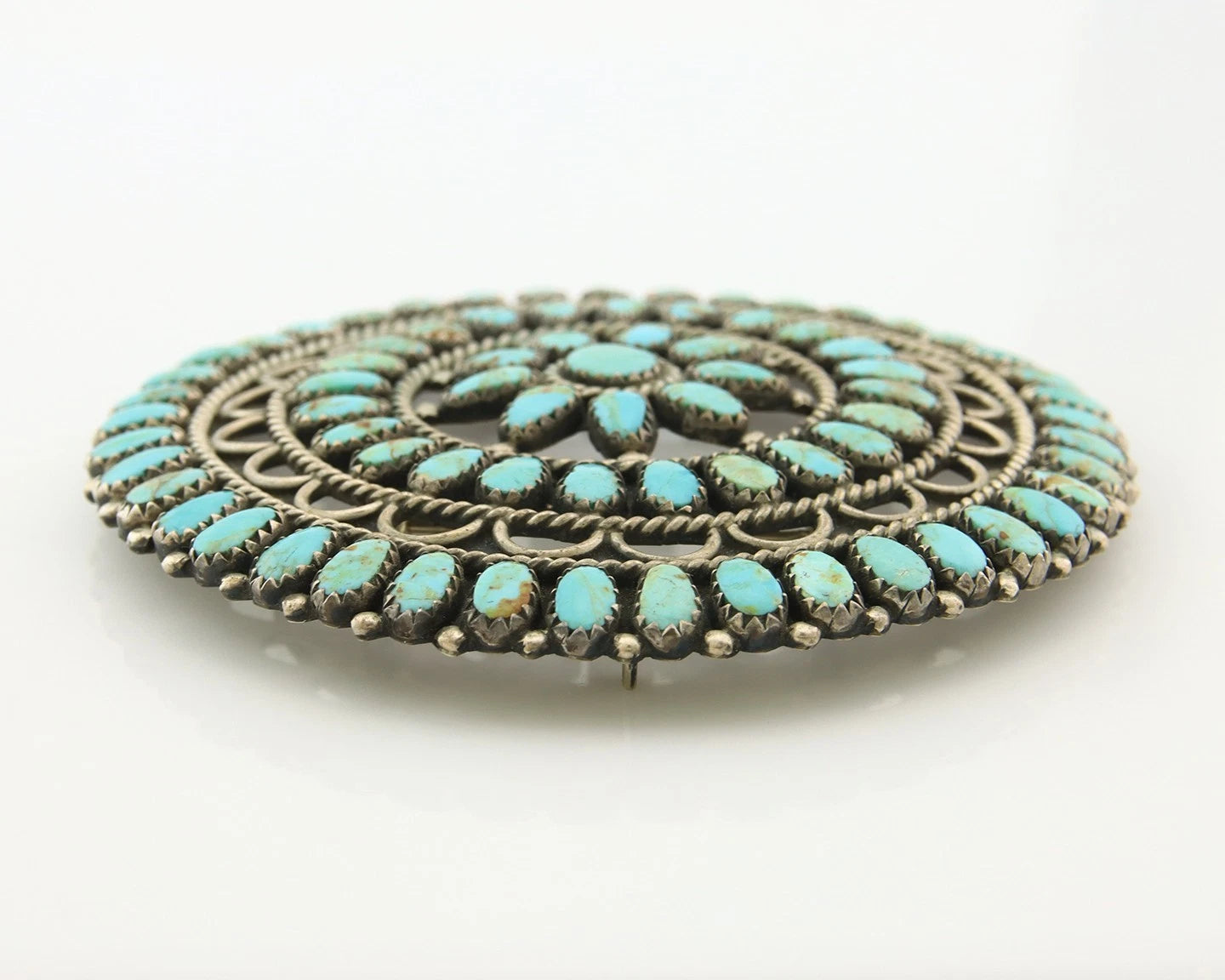 Navajo Handmade Pin Sterling Silver Turquoise Vintage Artist Signed LMB