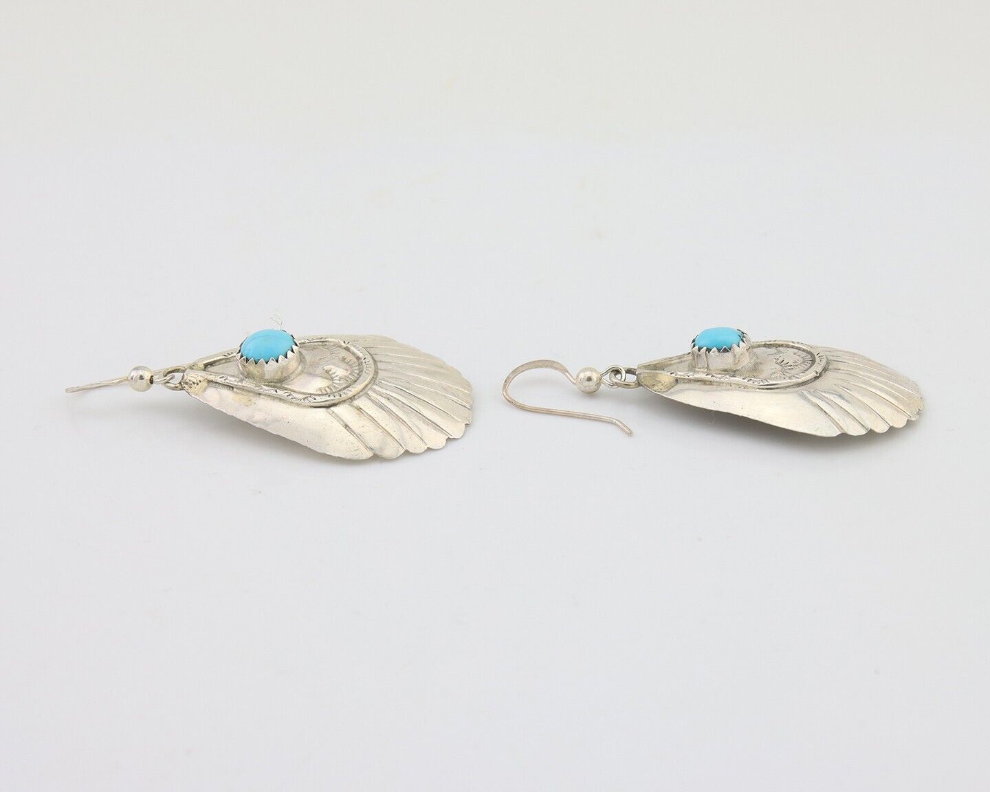 Navajo Earrings 925 Silver Turquoise Artist Signed Dean Brown C.80's