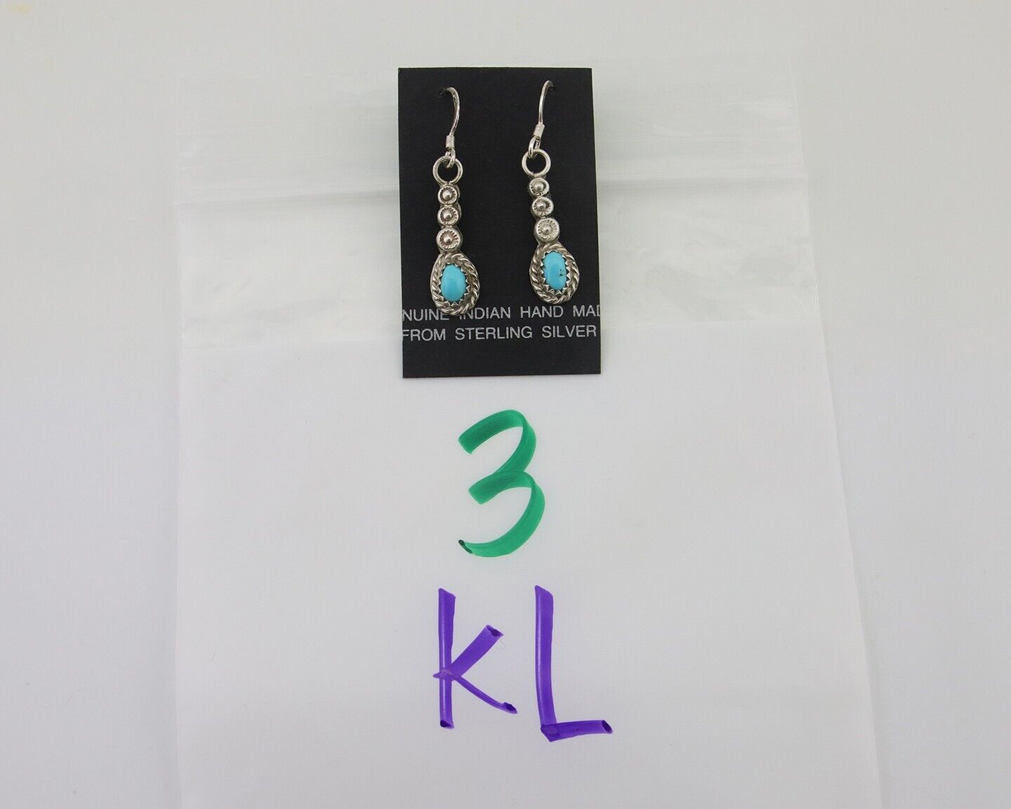 Navajo Earrings 925 Silver Blue Turquoise Artist Signed DB C.80's