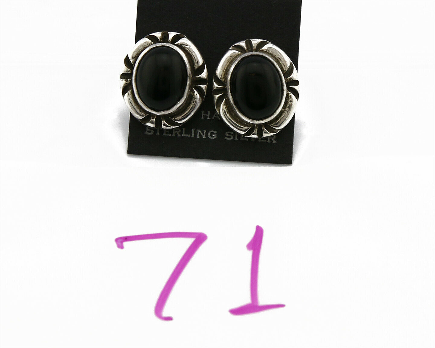 Navajo Hand Stamped Natural Mined Black Onyx .925 SOLID Silver Stud Earrings