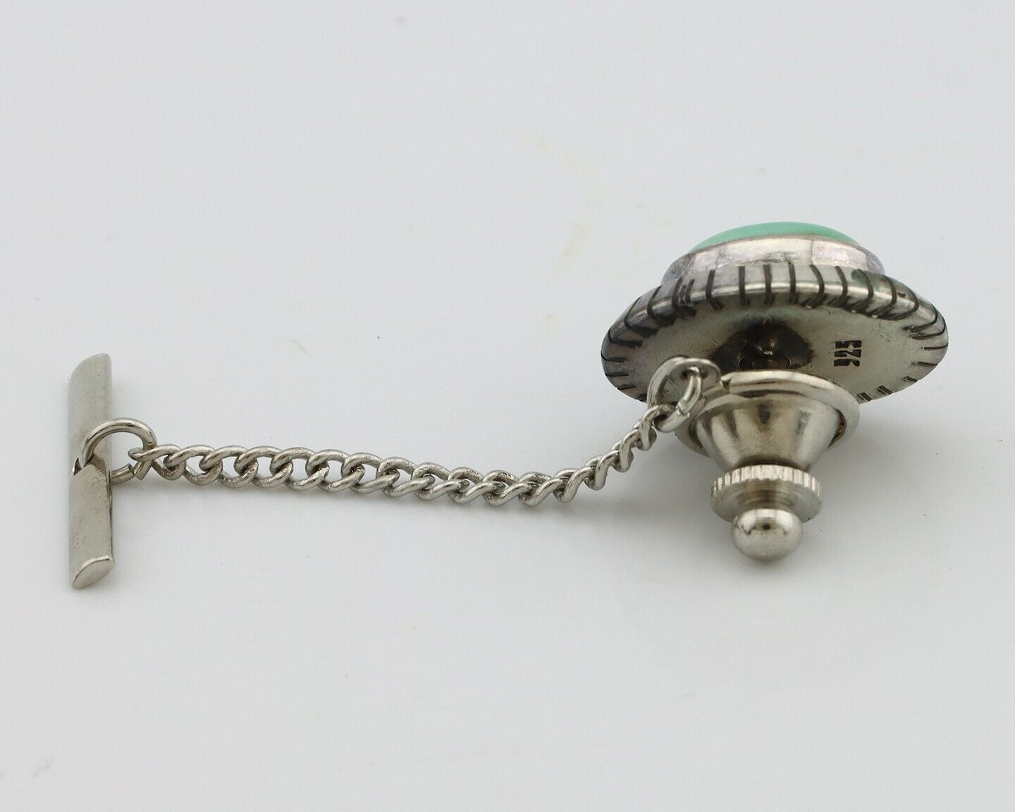 Navajo Tie Tack 925 Silver Natural Mined Turquoise Native American Artist C.80's