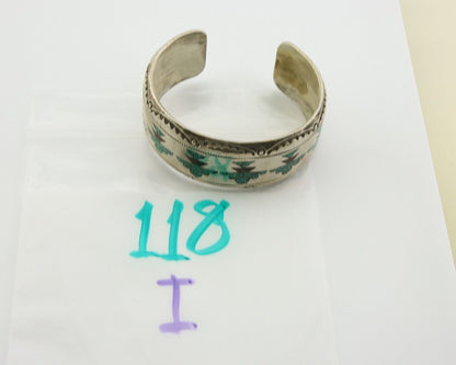 Navajo Bracelet 925 Silver Inlaid Coral & Turquoise Cuff Artist Signed LB C.80's